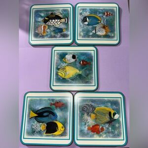 Pimpernel Tropical Fish Coasters Set of 5 Cork Backed Maria Ryan Vintage Ocean